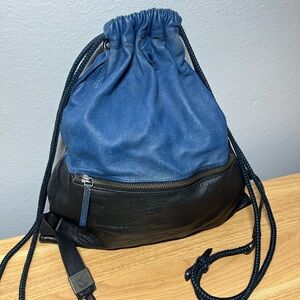 Diesel Blue Black Leather Drawstring Backpack (Coach, Paul Smith, Rag & Bone)